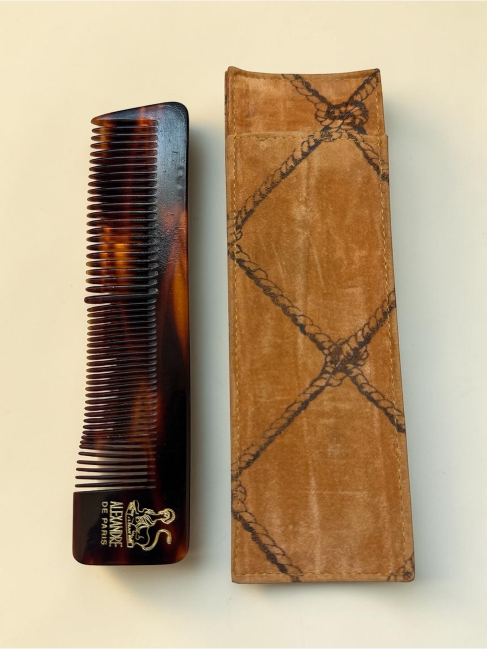 Vintage Alexandre De Paris Tortoiseshell Pattern Comb With Suede Case